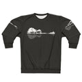 Minimalist nature guitar sweatshirt with artistic black and white landscape design