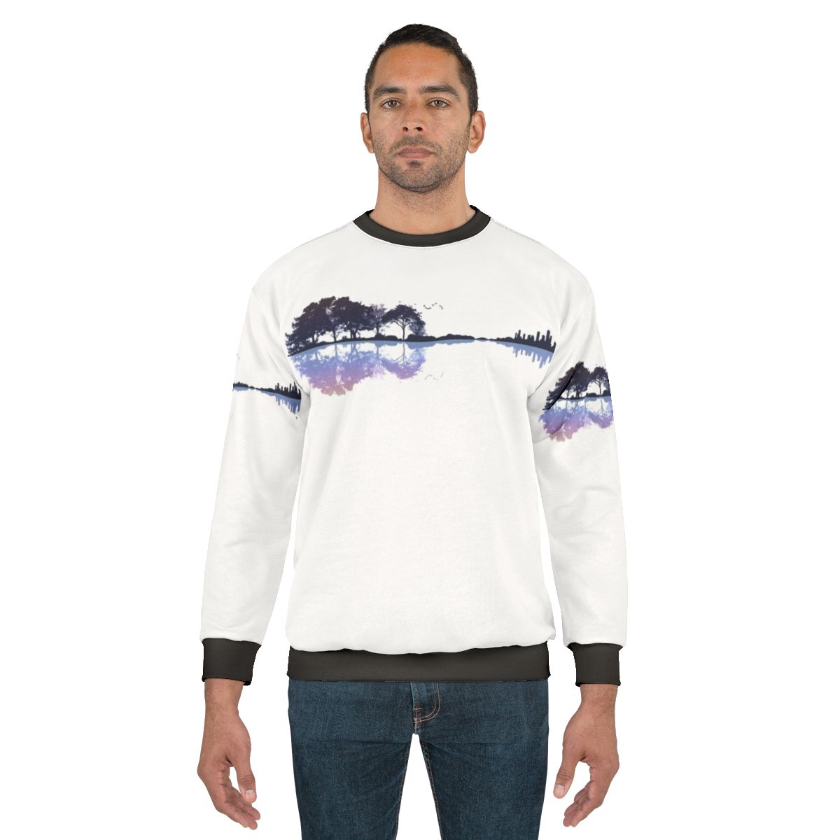 Nature Guitar Sweatshirt with Artistic Landscape Design