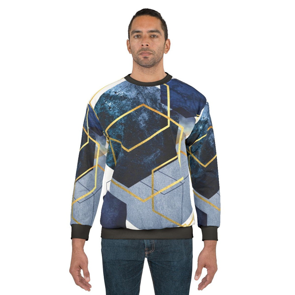 Navy and gold geometric abstract design sweatshirt