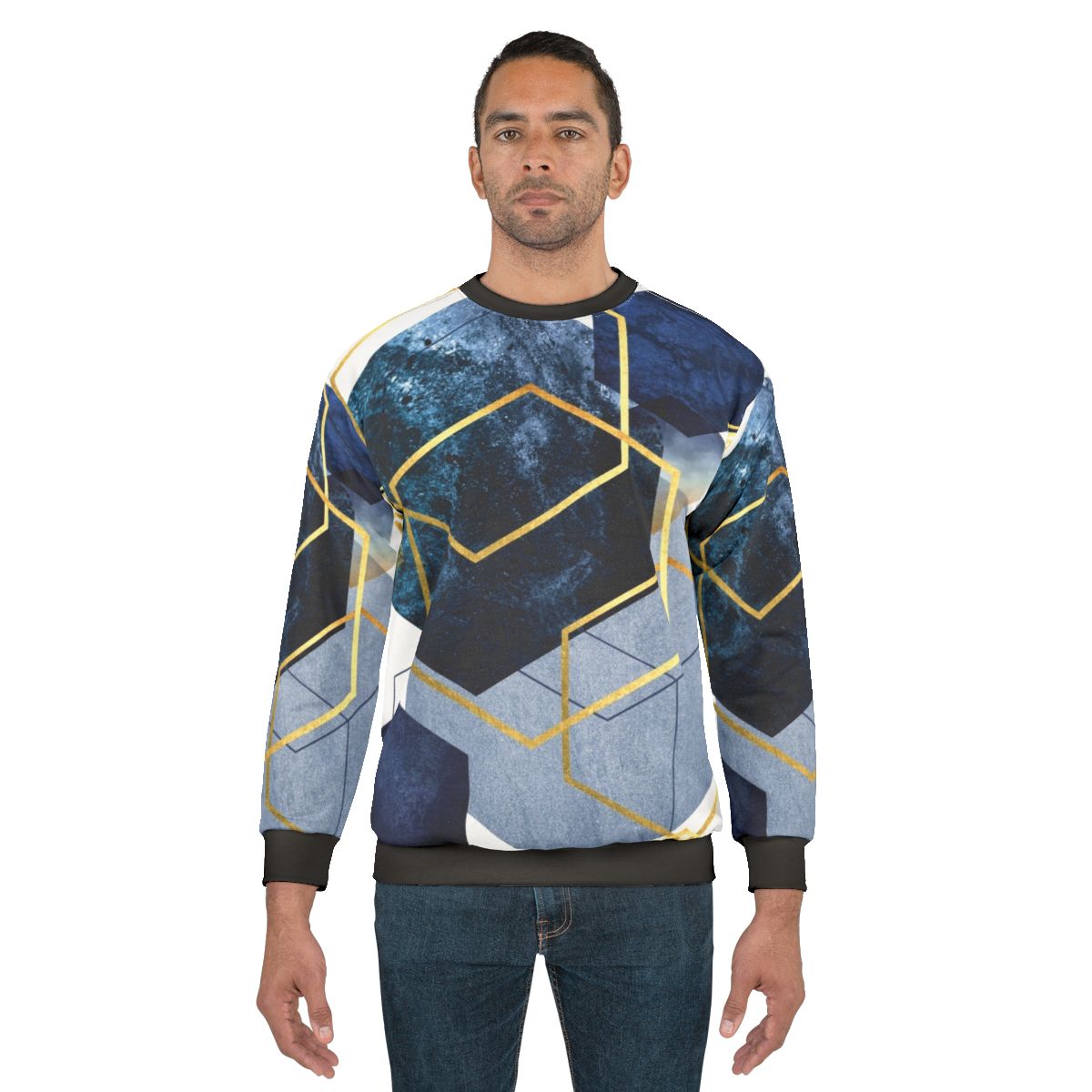 Navy and gold geometric abstract design sweatshirt