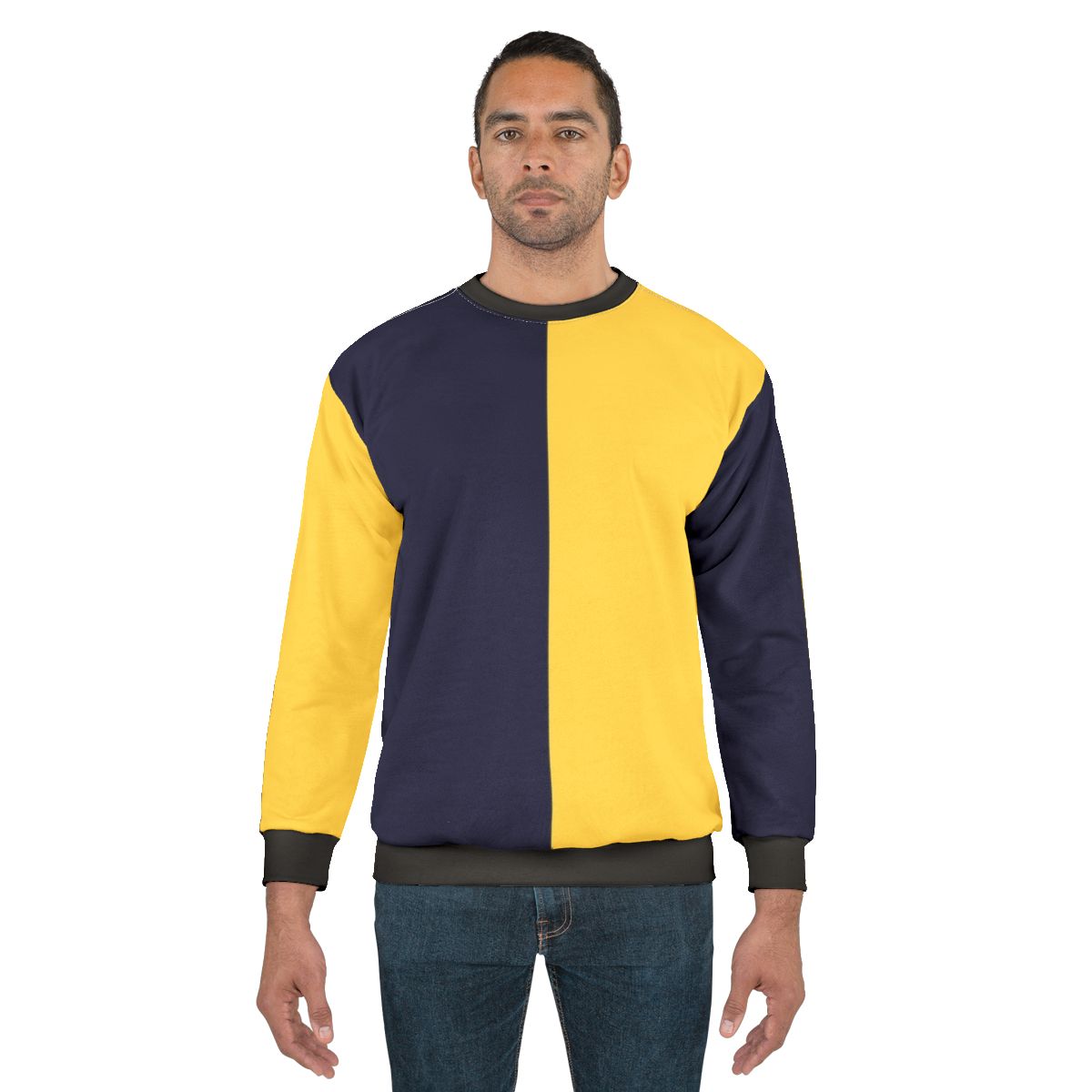 Navy blue and mustard yellow colorblock sweatshirt
