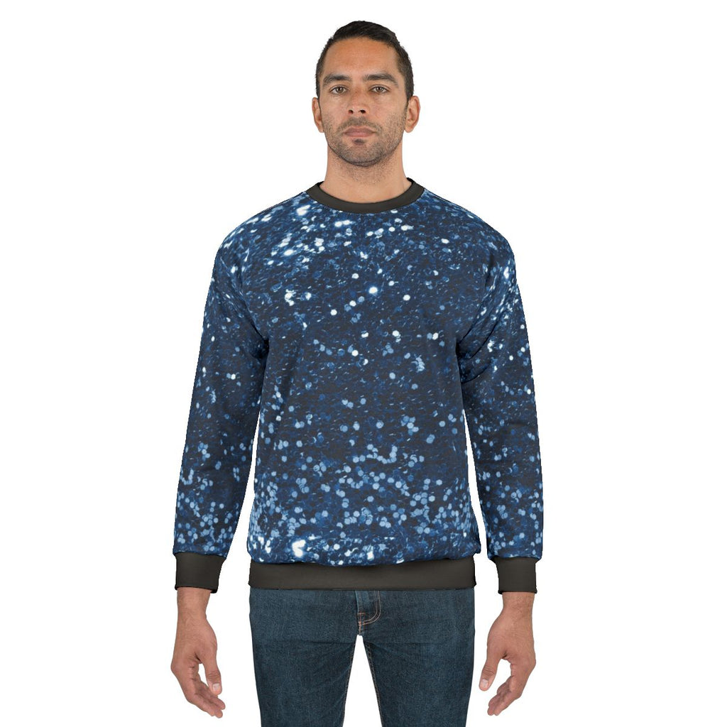 Navy Blue Glitter Simulated Look Sweatshirt