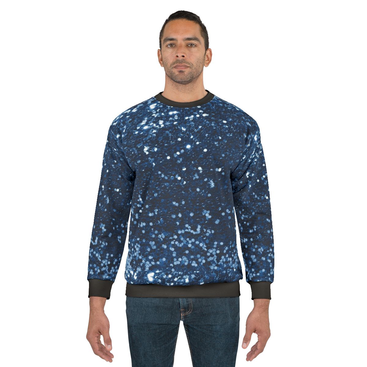 Navy Blue Glitter Simulated Look Sweatshirt