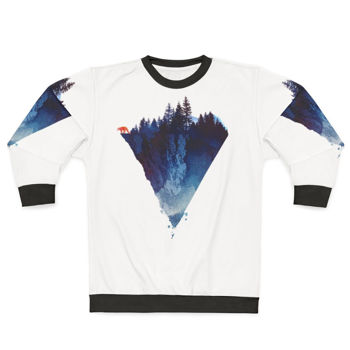 Watercolor forest sweatshirt with a majestic fox