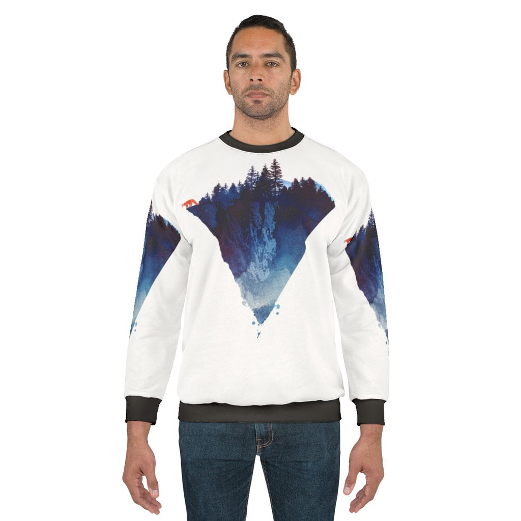 Watercolor forest sweatshirt with a majestic fox