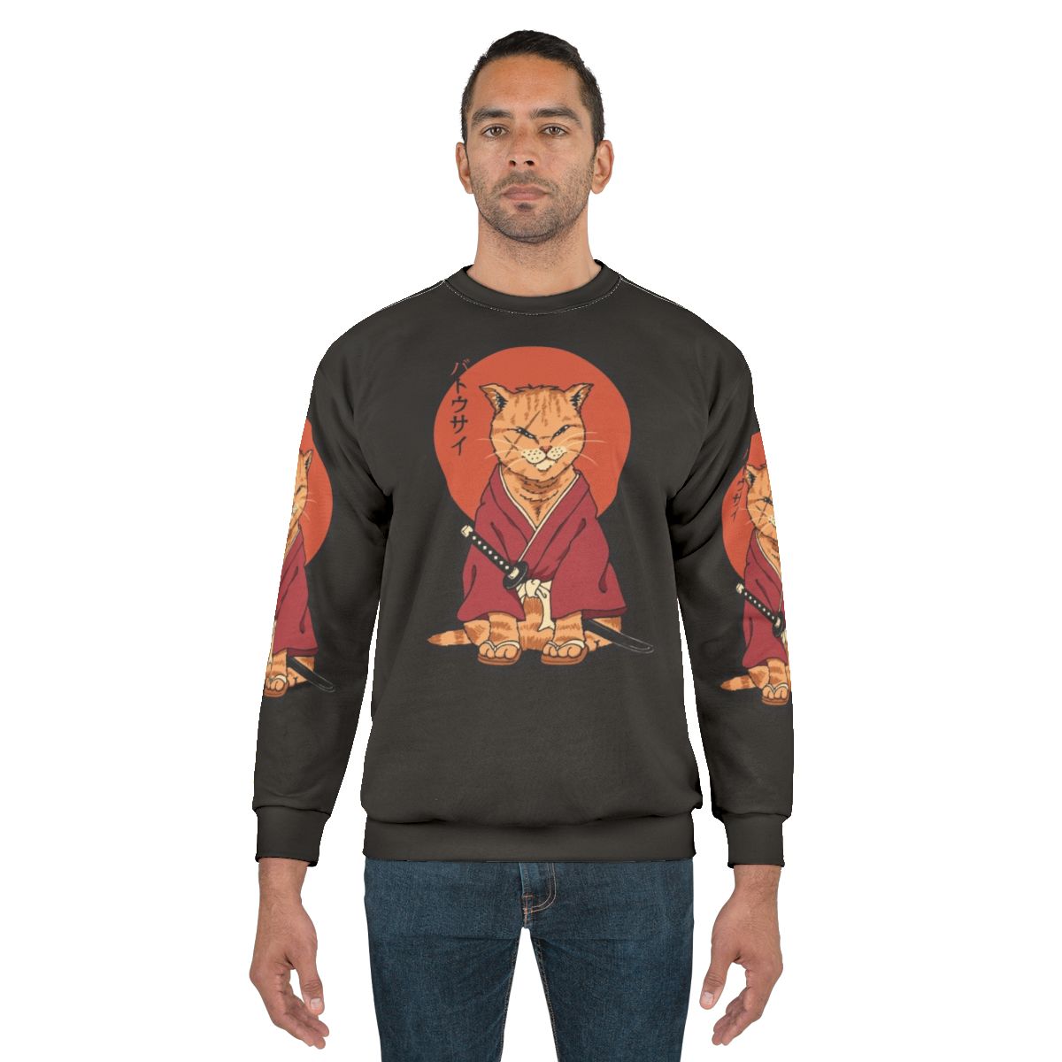 Neko Battousai Anime Samurai Sweatshirt with Japanese Art and Ukiyo-e Design