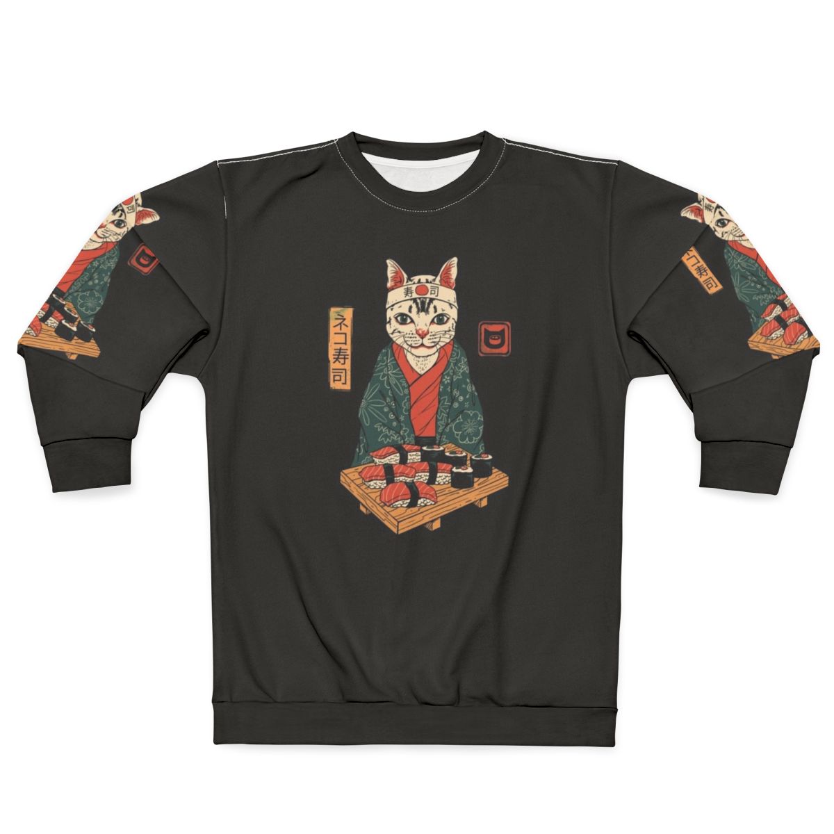 Neko Sushi Bar Sweatshirt featuring a cute cat with sushi elements