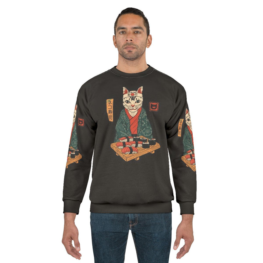 Neko Sushi Bar Sweatshirt featuring a cute cat with sushi elements