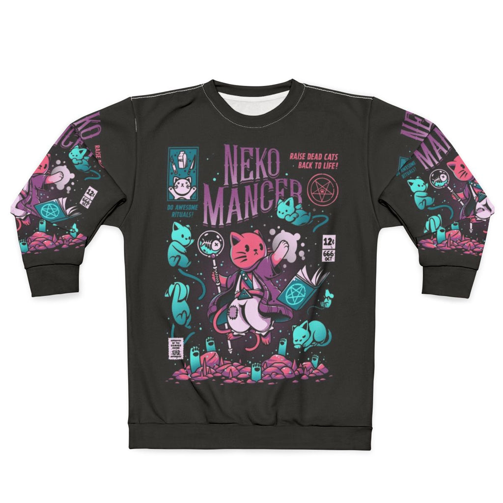 Nekomancer cat magic sweatshirt with spooky supernatural feline design
