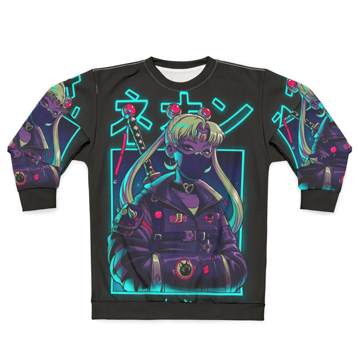 Neon moon sweatshirt with urban anime inspired design
