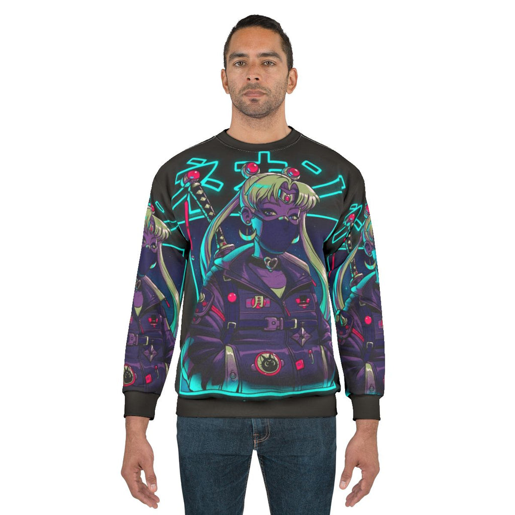 Neon moon sweatshirt with urban anime inspired design