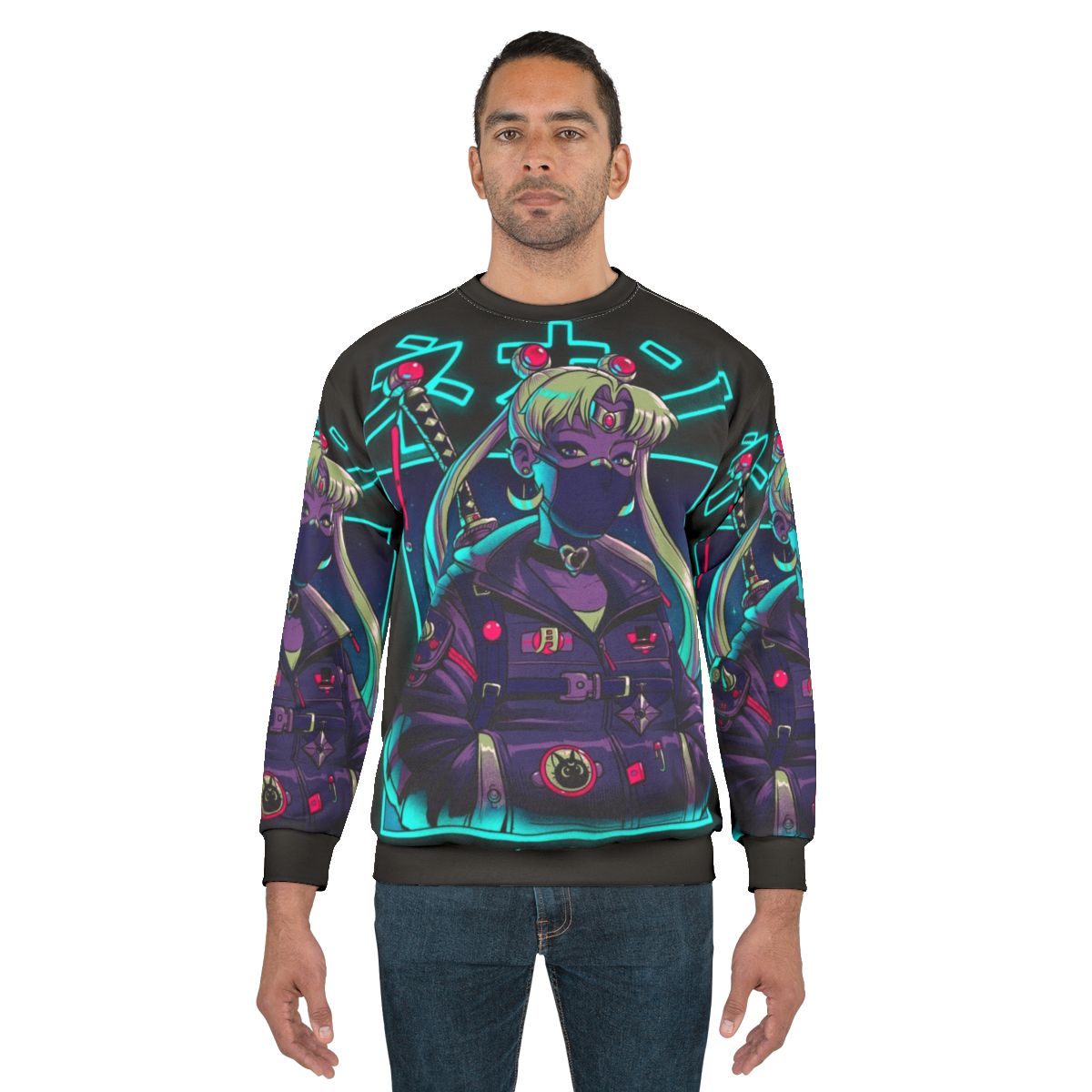 Neon moon sweatshirt with urban anime inspired design