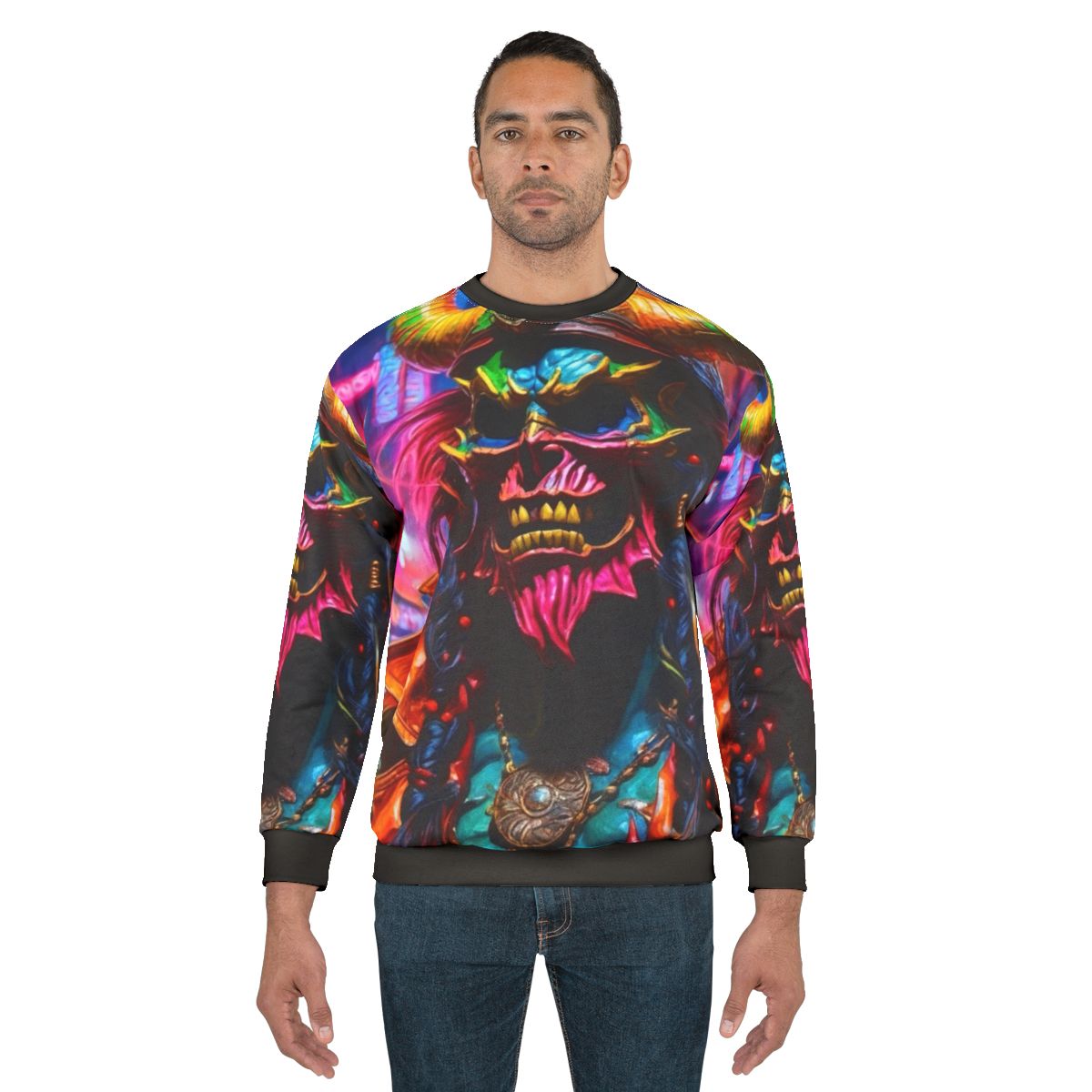 Neon Pirate Sweatshirt with Graffiti and Demonic Designs