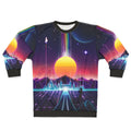 Neon Sunrise Sweatshirt featuring a futuristic, retro-inspired graphic design