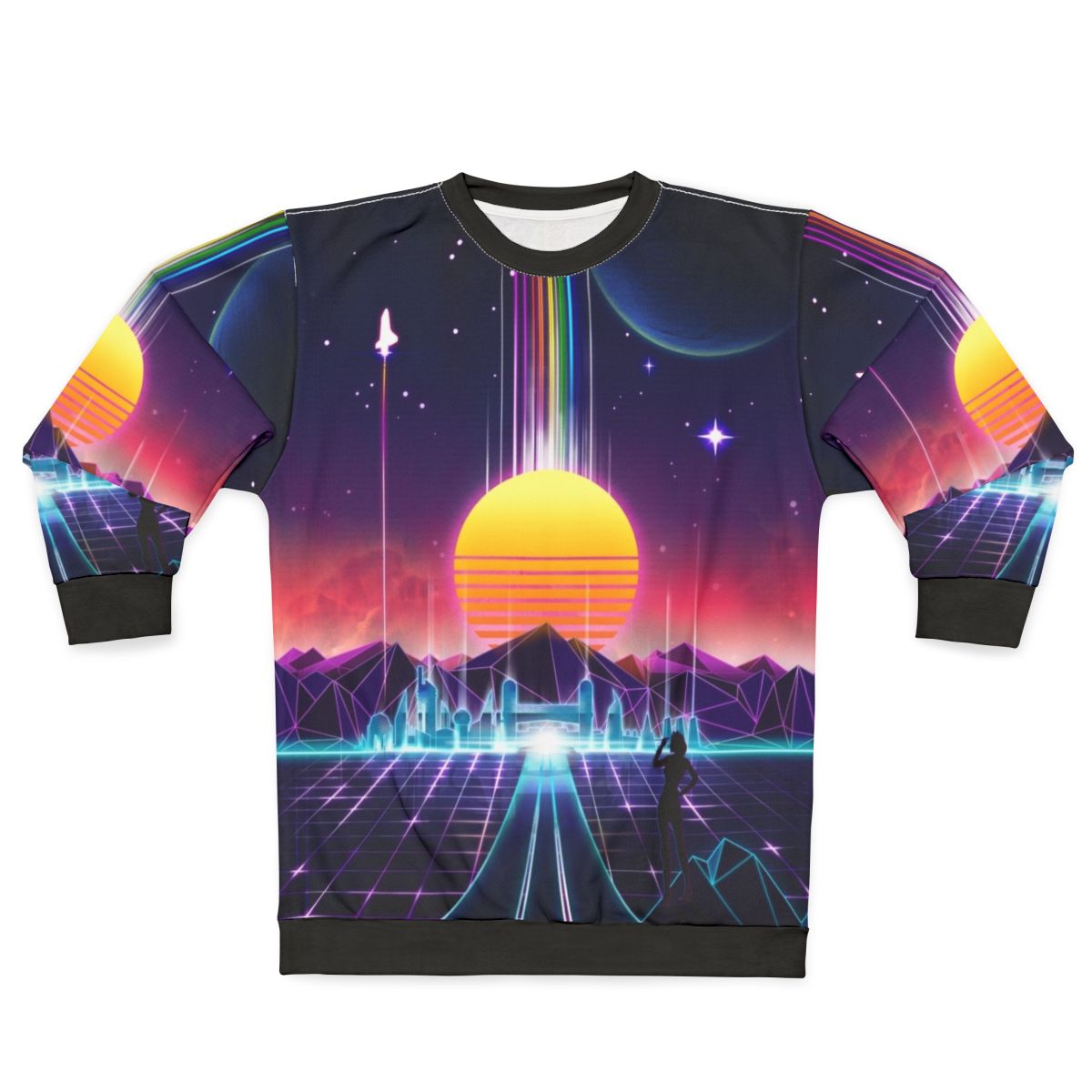 Neon Sunrise Sweatshirt featuring a futuristic, retro-inspired graphic design