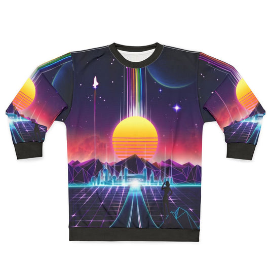 Neon Sunrise Sweatshirt featuring a futuristic, retro-inspired graphic design