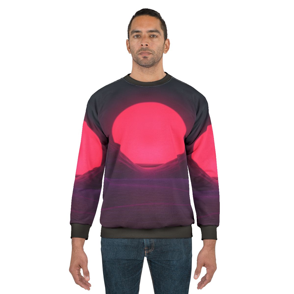 Neon Sunset Sweatshirt with Synthwave and Vaporwave Inspired Retro 80s Design
