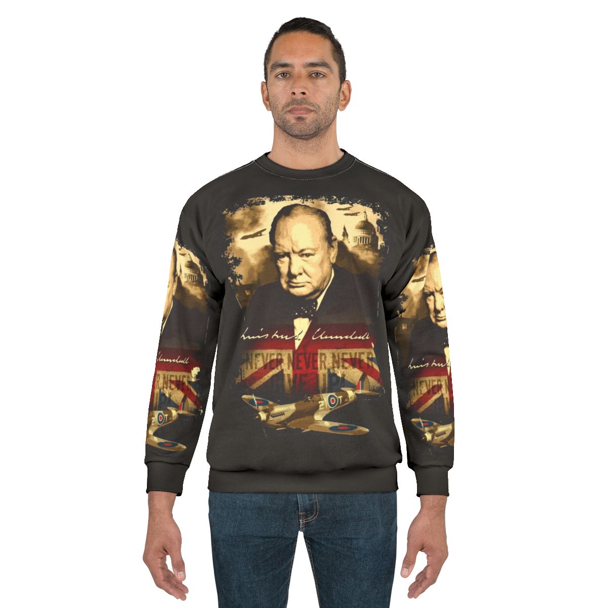 Winston Churchill "Never Give Up" Patriotic Sweatshirt