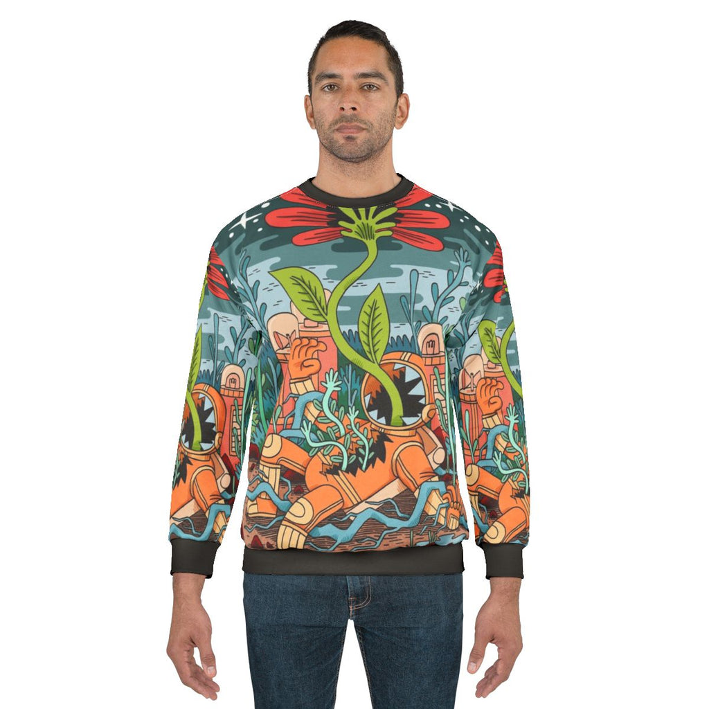 Cosmic Growth Sweatshirt featuring an astronaut in outer space