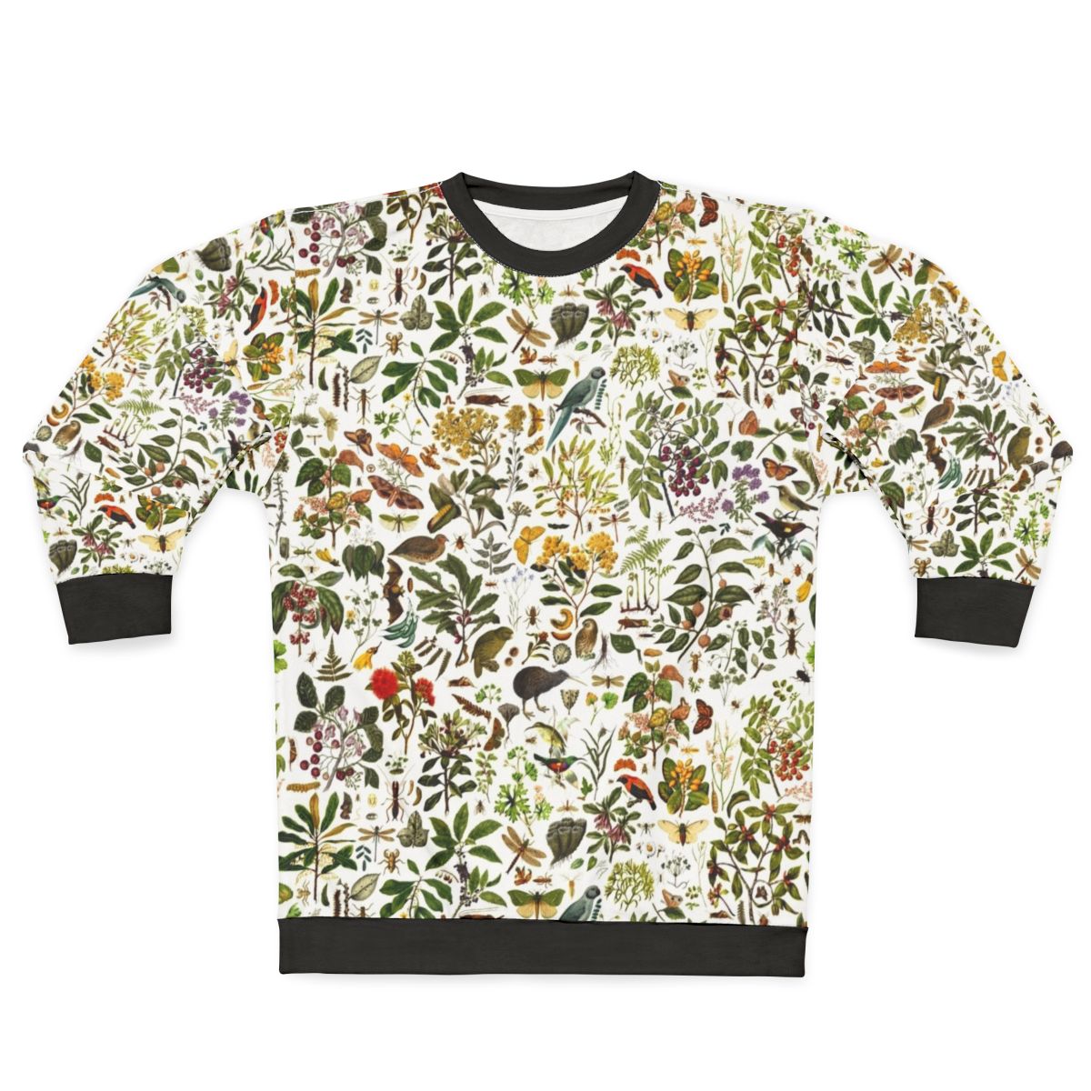 New Zealand Biology Sweatshirt featuring a repeating pattern of nature elements