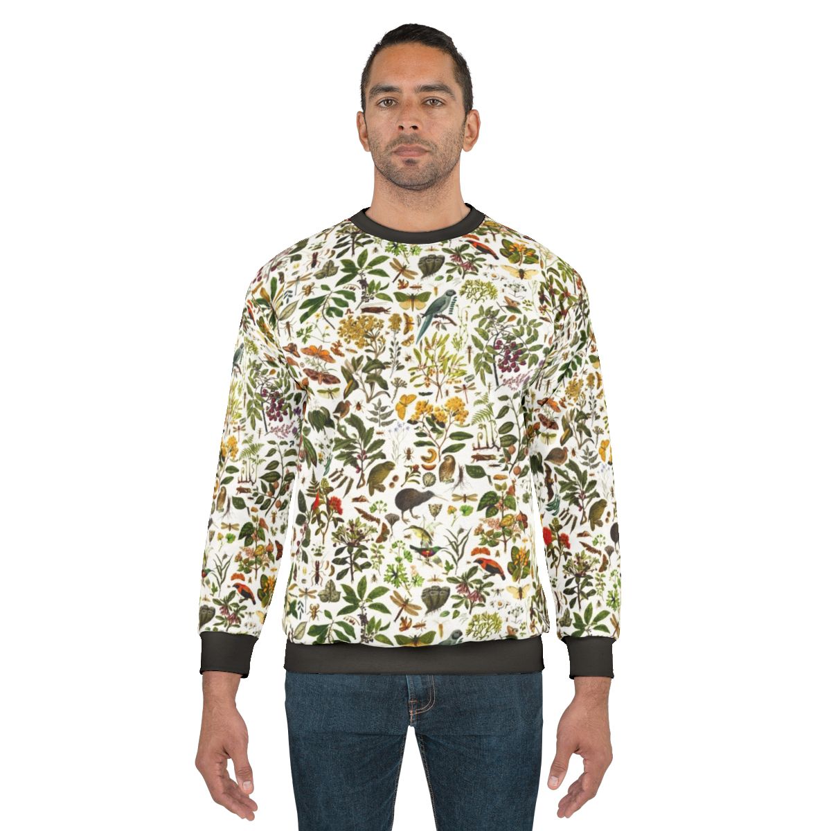 New Zealand Biology Sweatshirt featuring a repeating pattern of nature elements