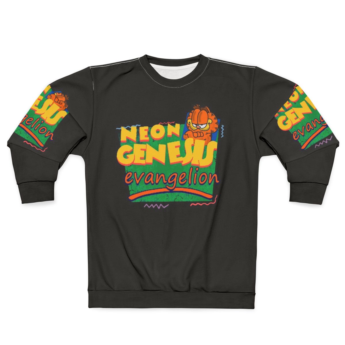 Neon Genesis Evangelion and Garfield crossover graphic sweatshirt