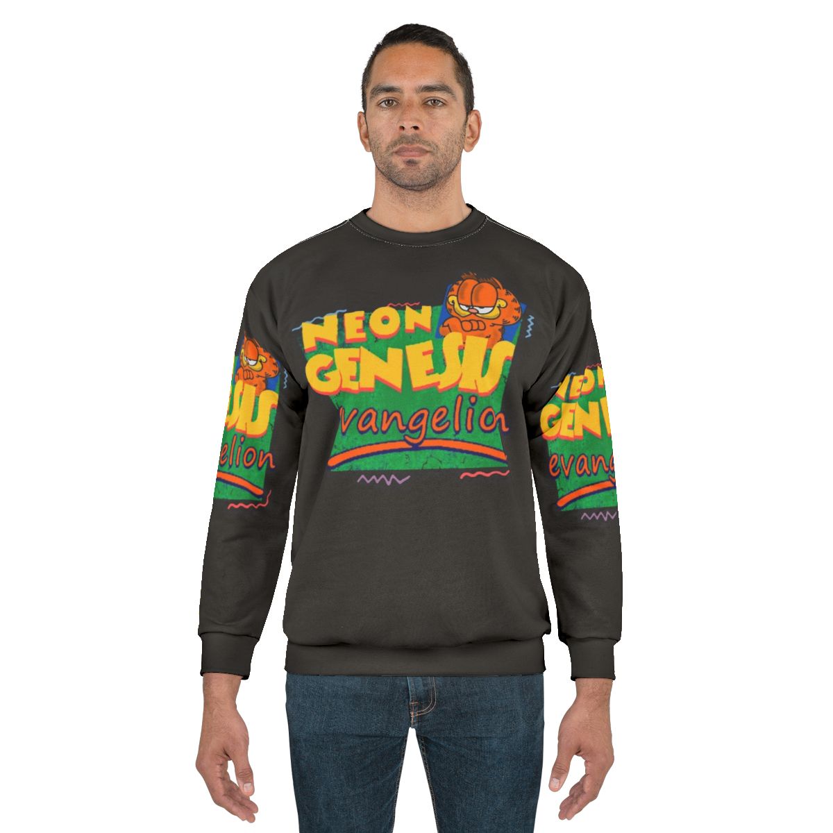 Neon Genesis Evangelion and Garfield crossover graphic sweatshirt