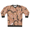 Nicolas Cage face collage design on a sweatshirt