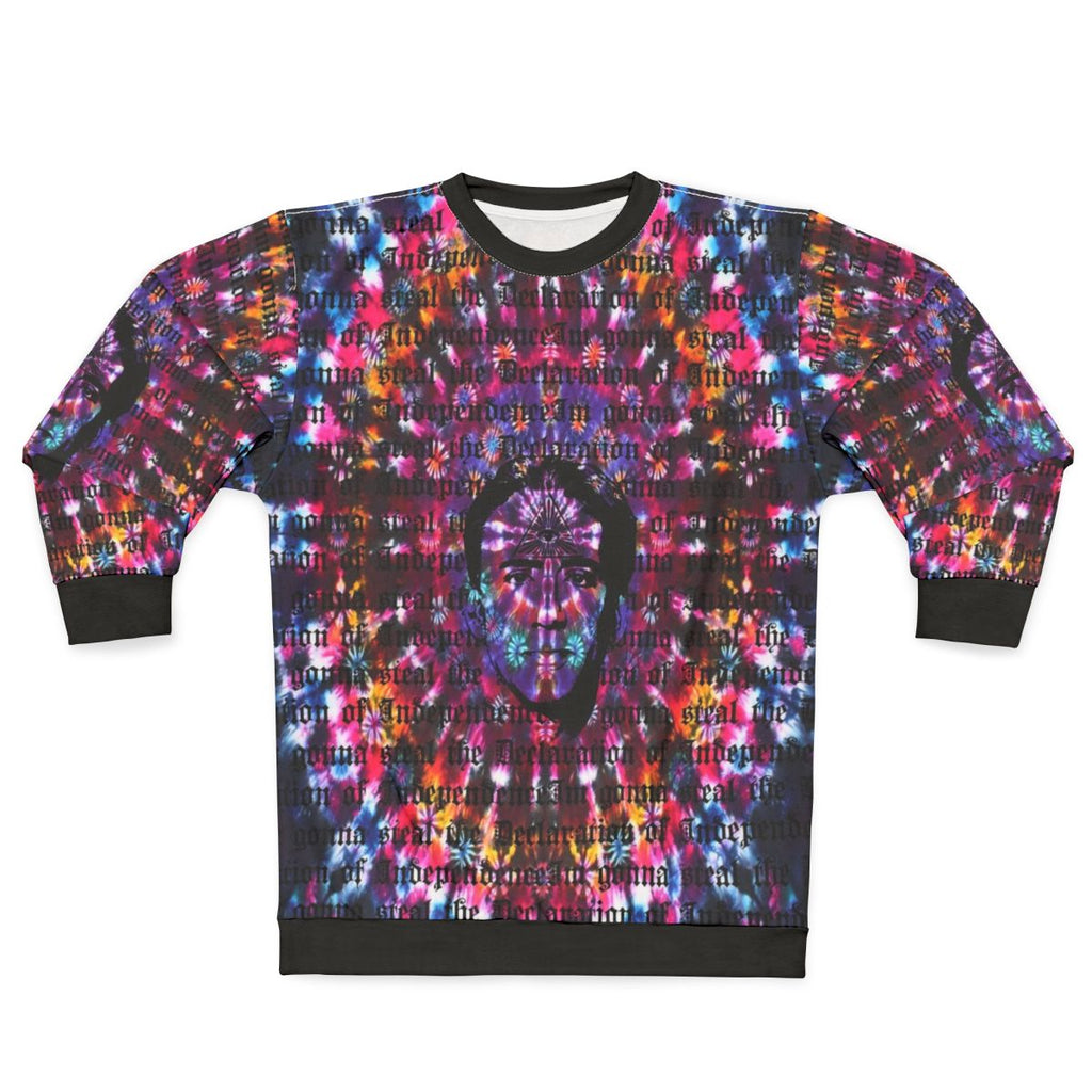 Nicolas Cage tie dye sweatshirt with Shambhala music festival design