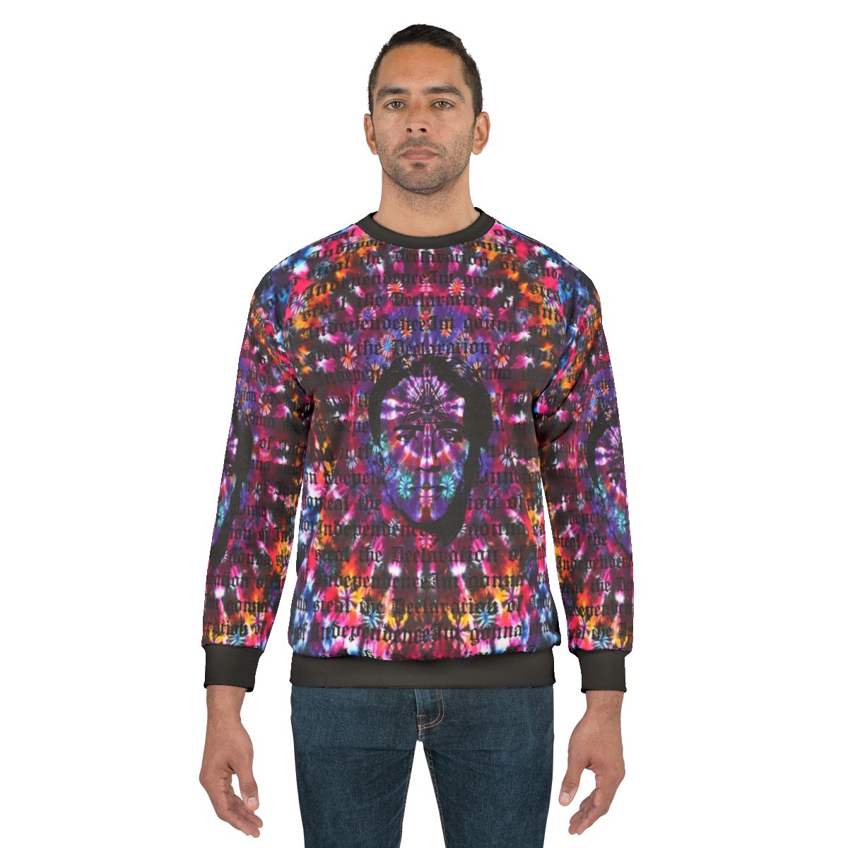 Nicolas Cage tie dye sweatshirt with Shambhala music festival design