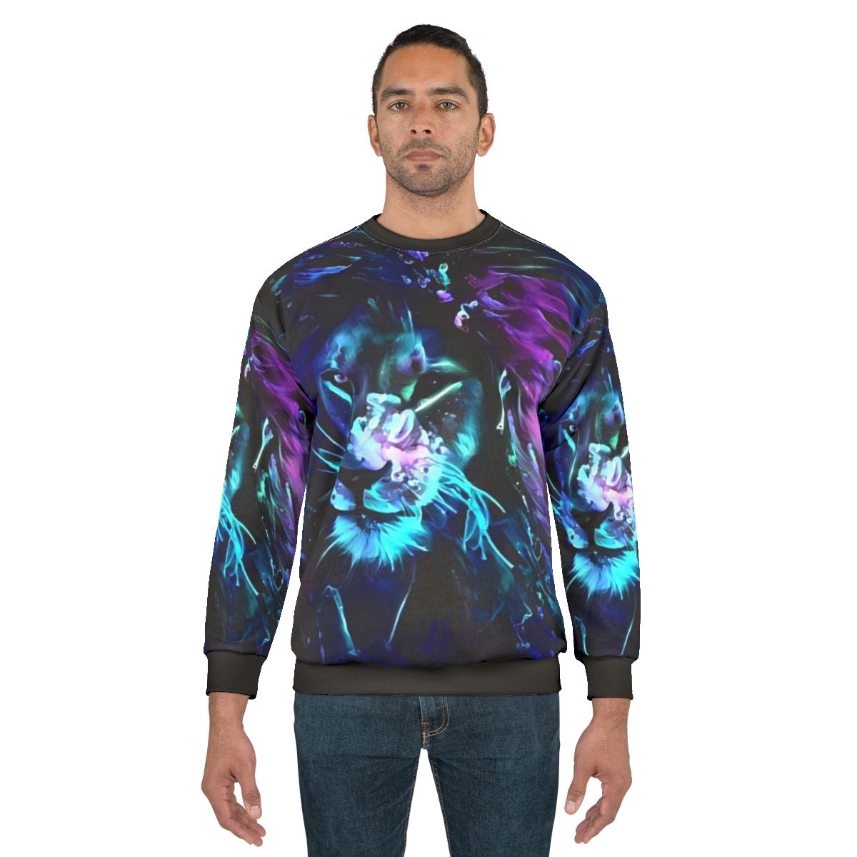 Neon lion cyber aesthetic blacklight glow sweatshirt