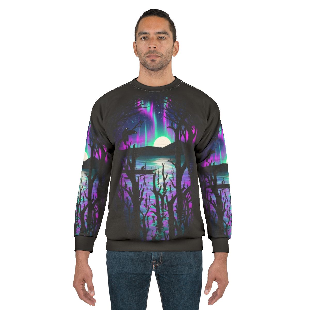Enchanting aurora sweatshirt with a stunning design of the northern lights