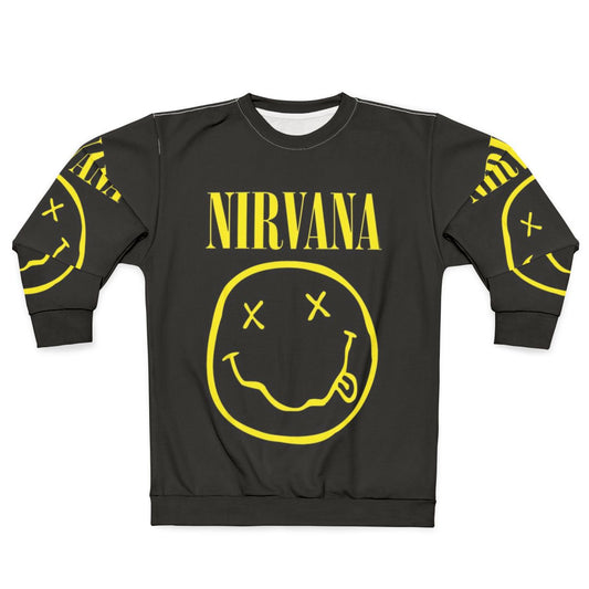 Nirvana 90s Grunge Sweatshirt with Retro Yellow Smiley Face