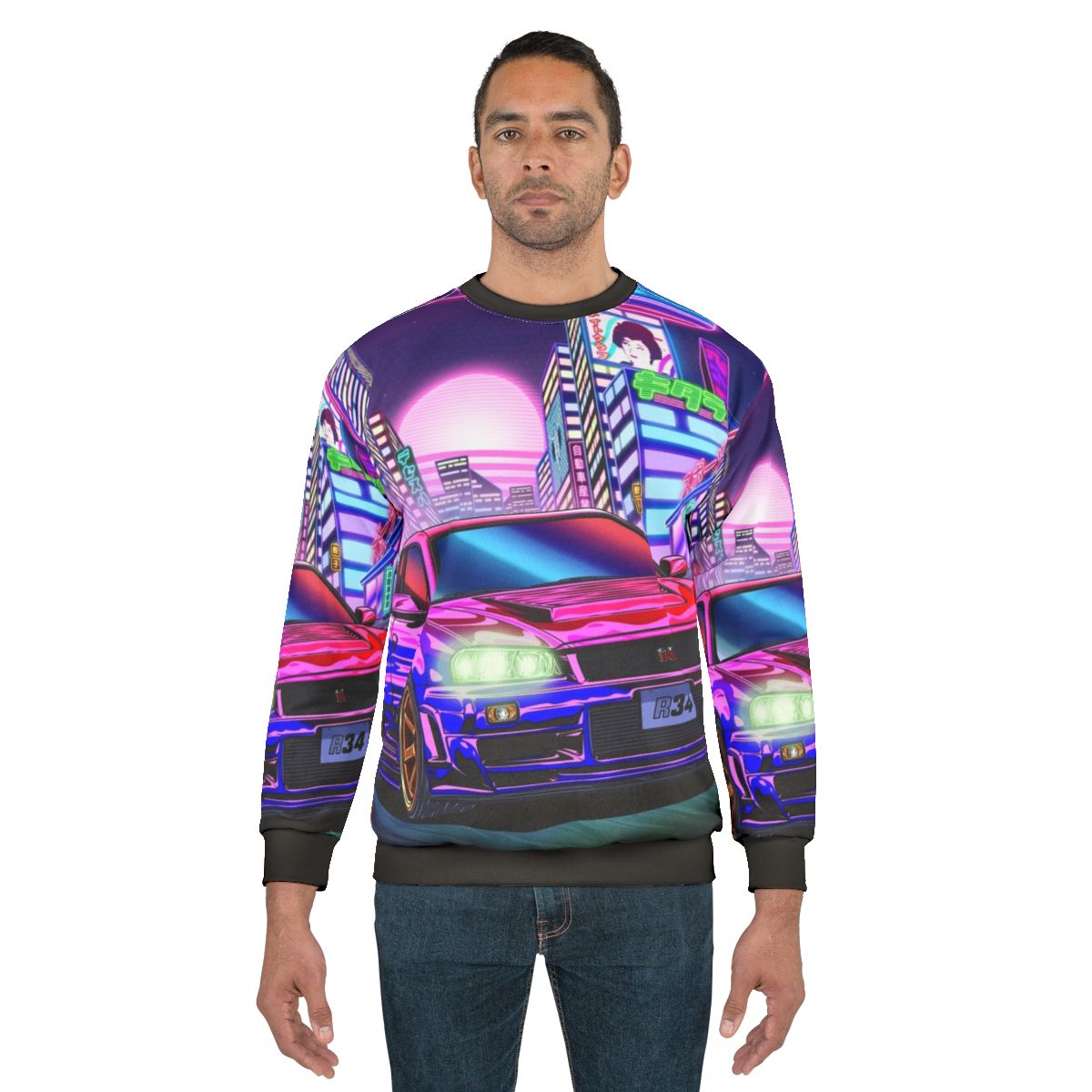 Nissan Skyline GTR R34 vaporwave style sweatshirt