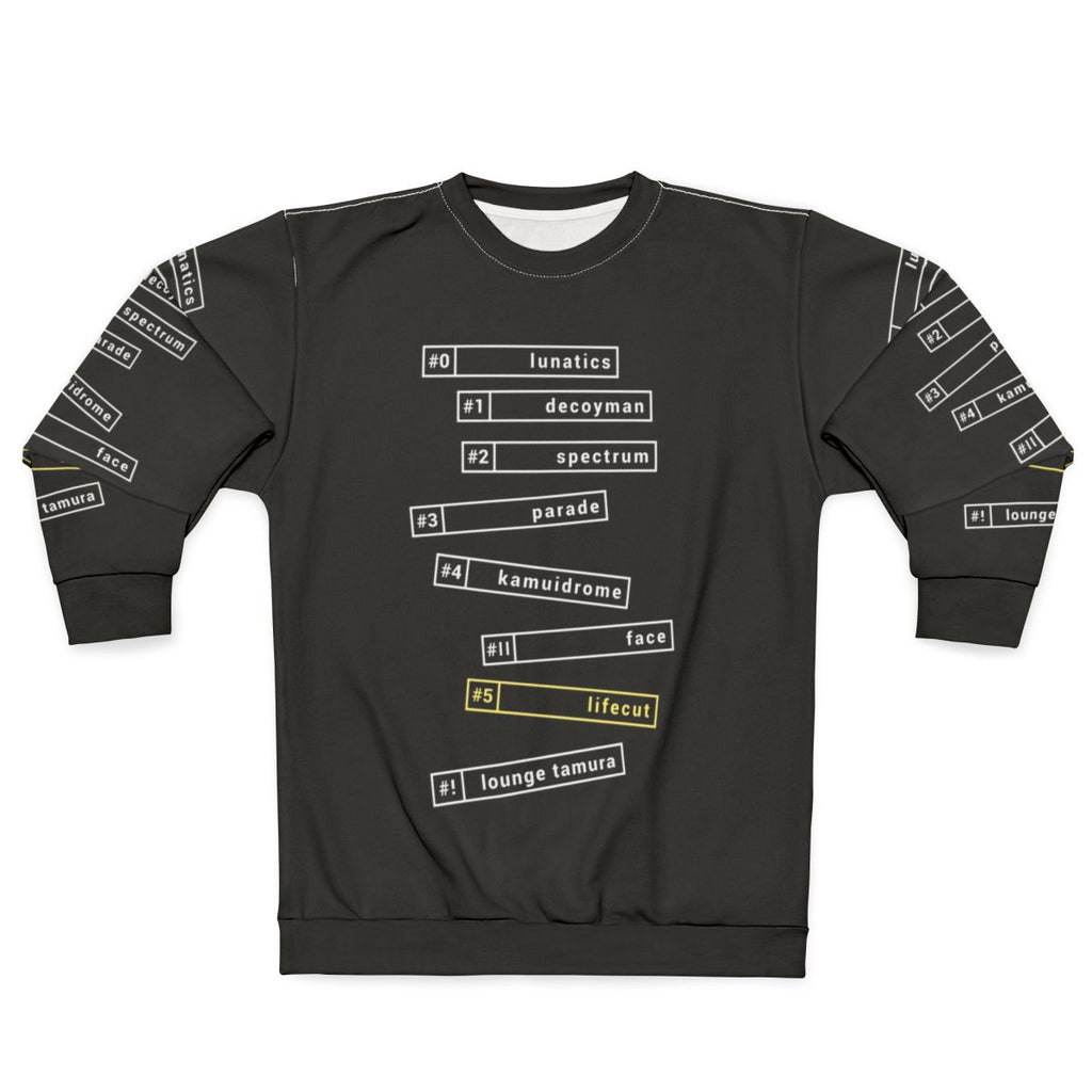 Silver sweatshirt with The Silver Case and Lunatics parade design