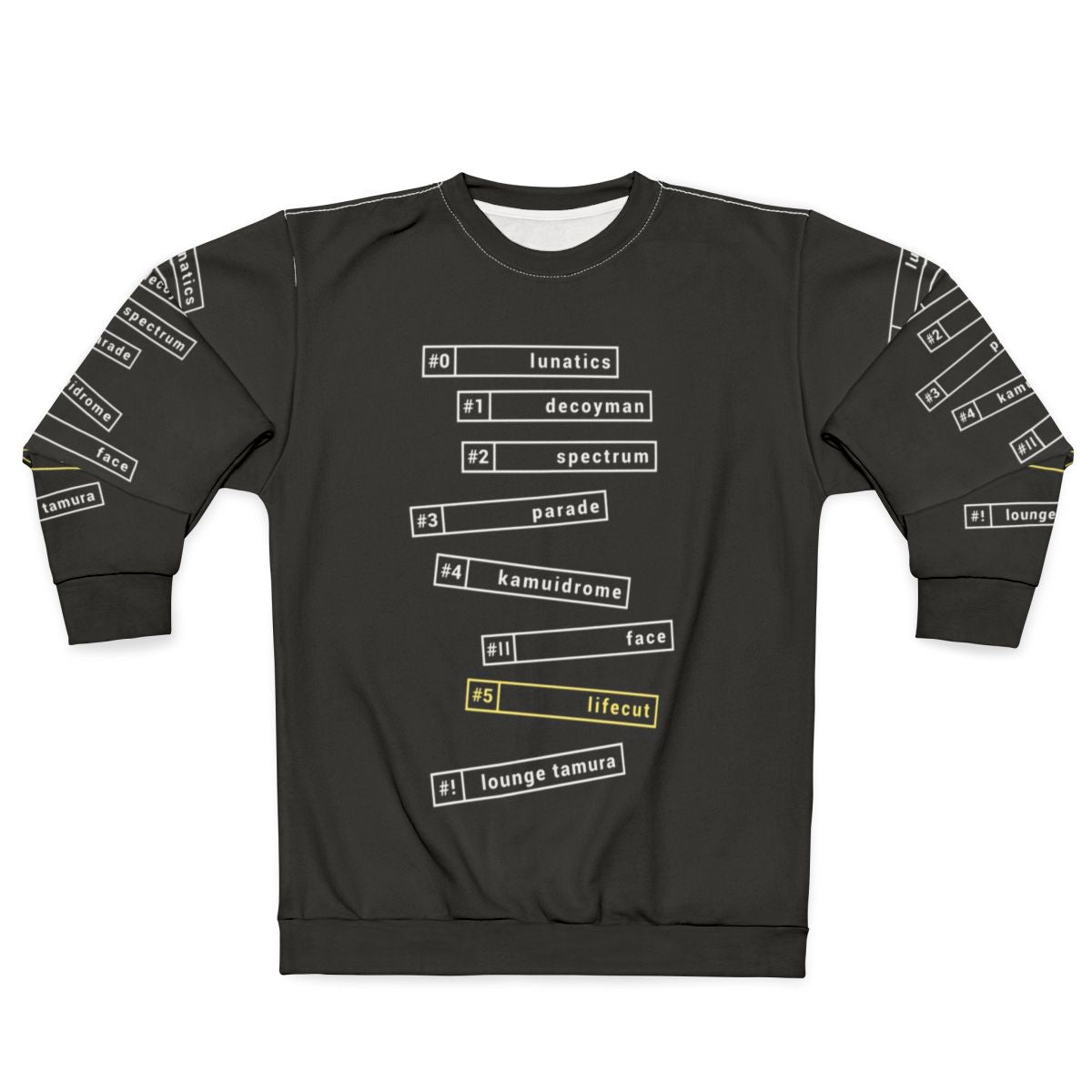 Silver sweatshirt with The Silver Case and Lunatics parade design