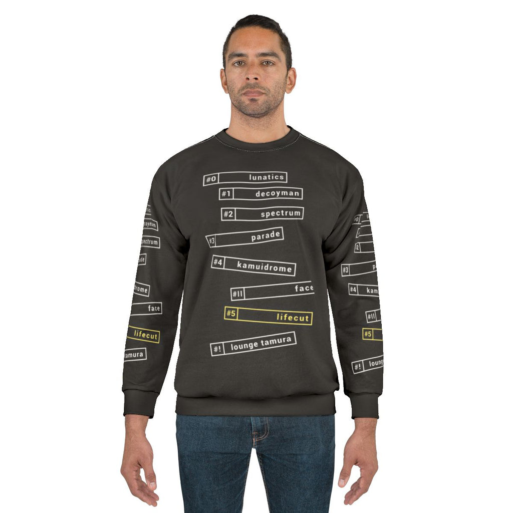 Silver sweatshirt with The Silver Case and Lunatics parade design