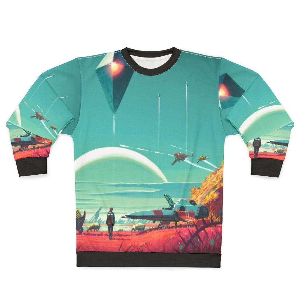 No Man's Sky Horizon Sweatshirt featuring space exploration and gaming graphics