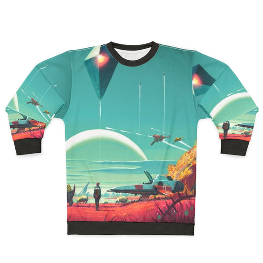 No Man's Sky Horizon Sweatshirt featuring space exploration and gaming graphics