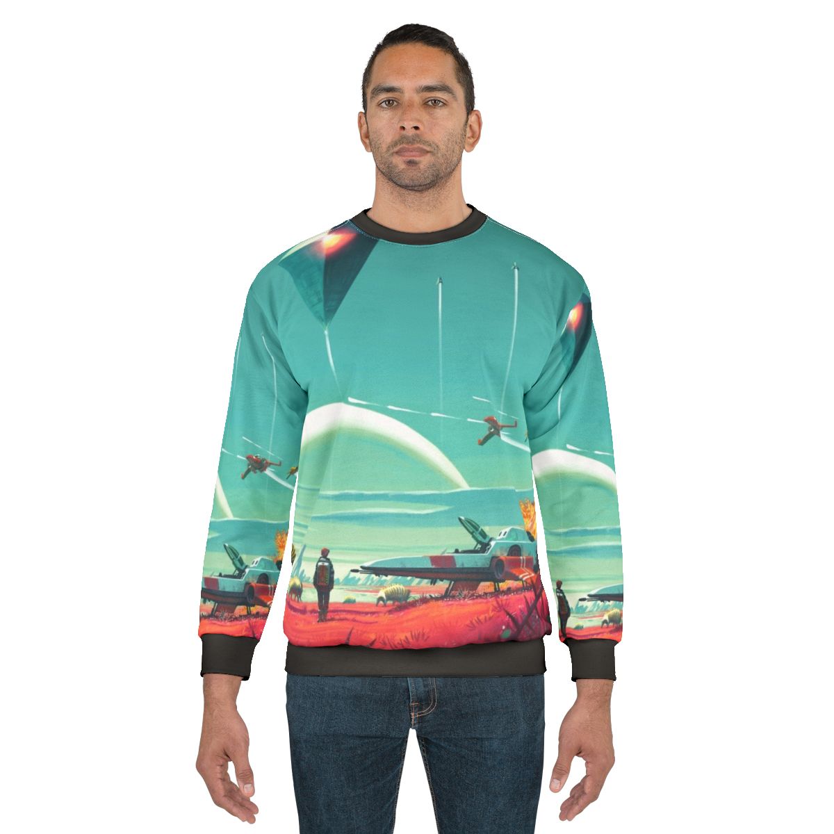 No Man's Sky Horizon Sweatshirt featuring space exploration and gaming graphics