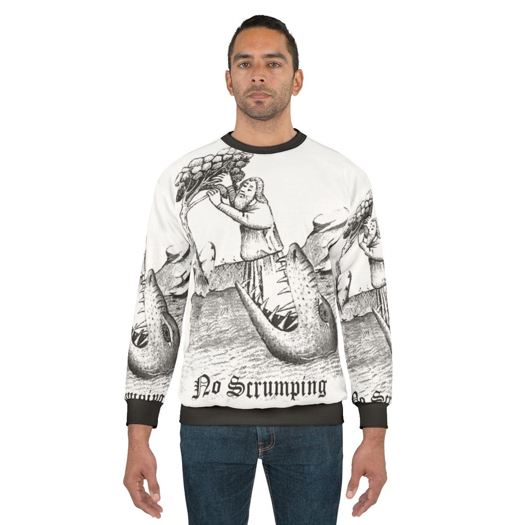Funny medieval woodcut monster lurking sweatshirt