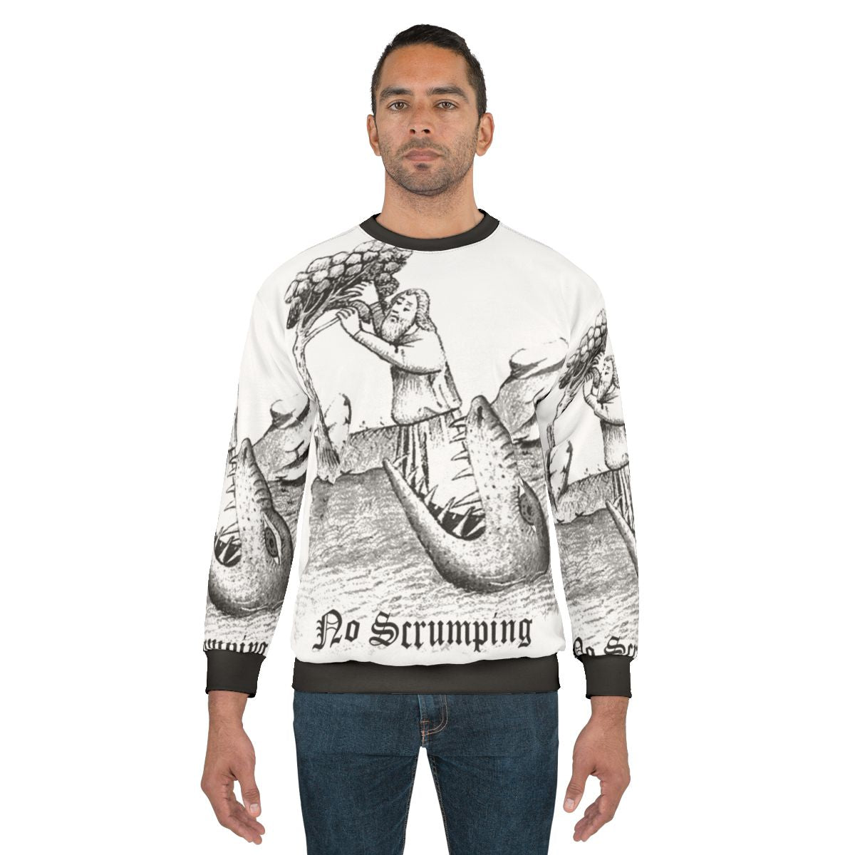 Funny medieval woodcut monster lurking sweatshirt