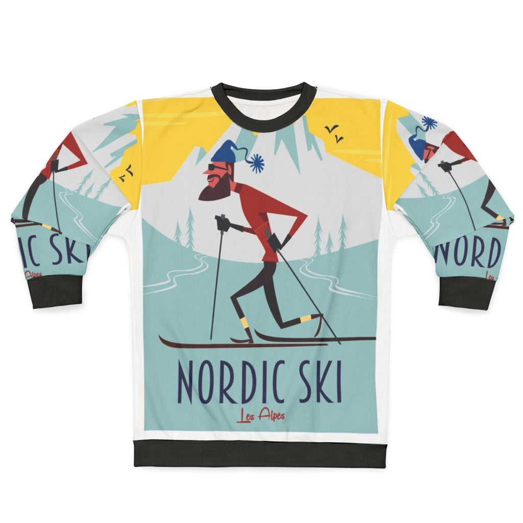 Nordic ski poster printed on a cozy sweatshirt