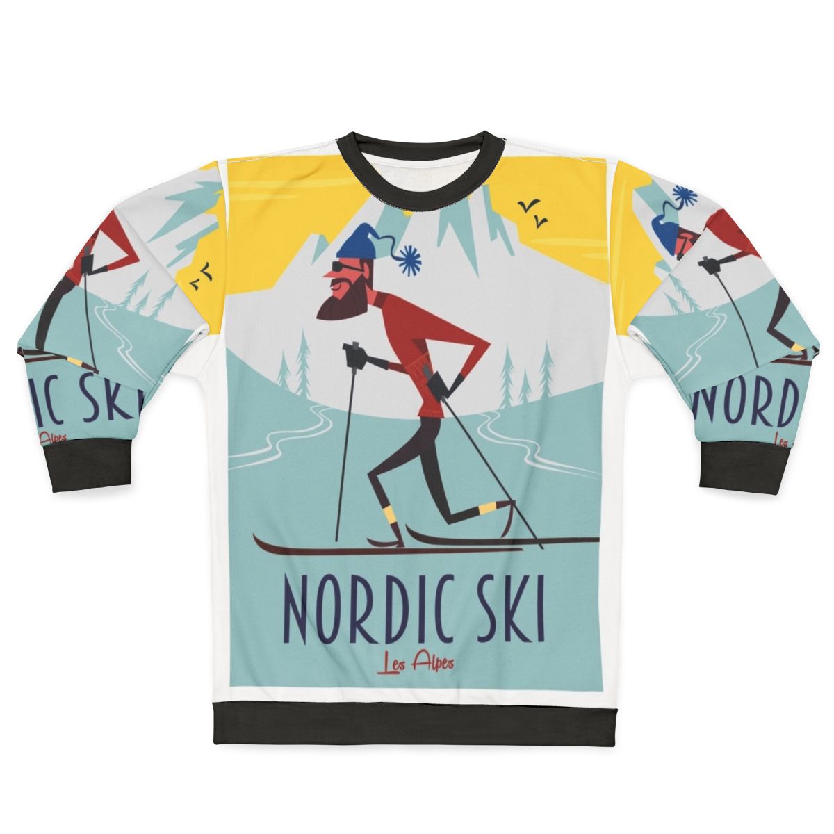 Nordic ski poster printed on a cozy sweatshirt