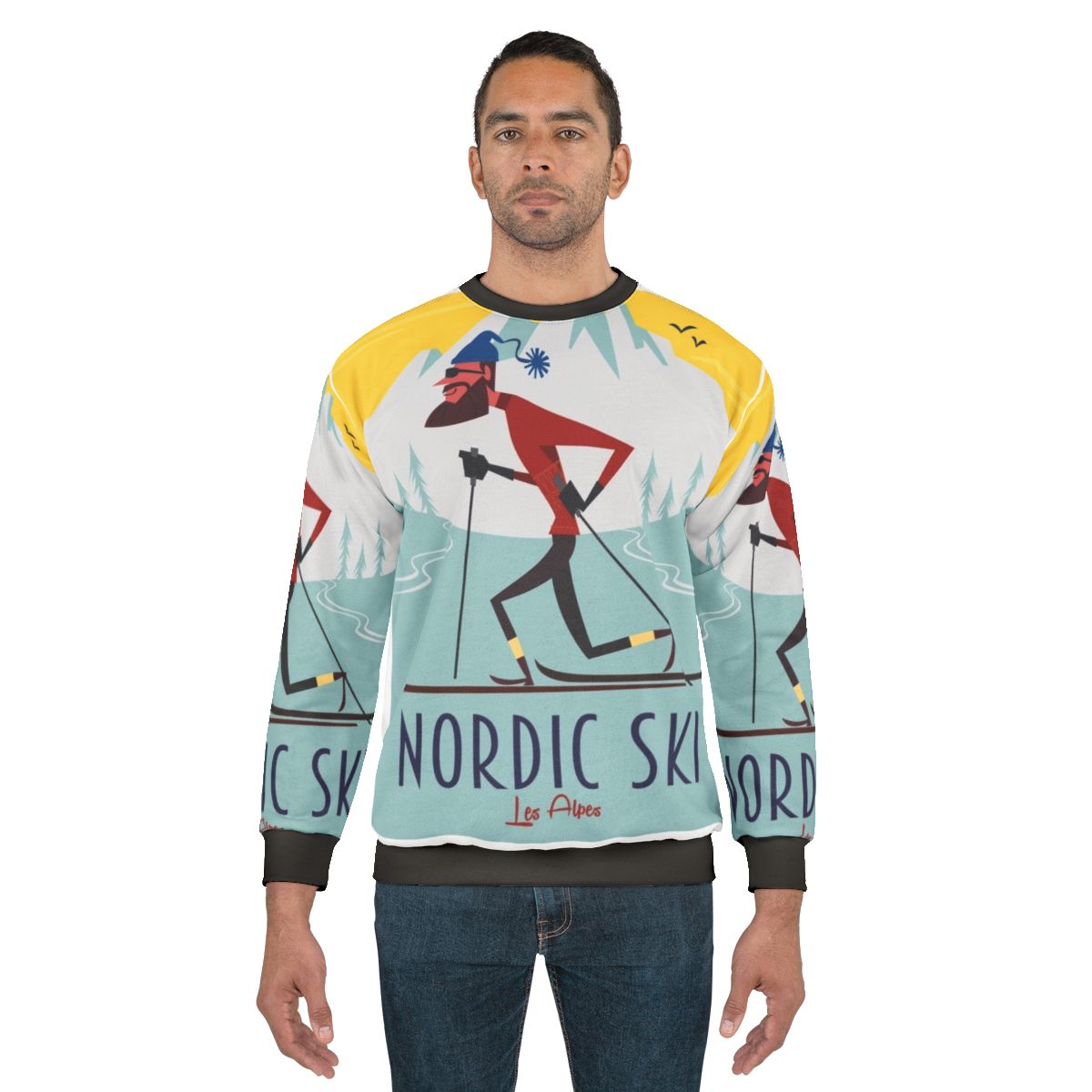 Nordic ski poster printed on a cozy sweatshirt