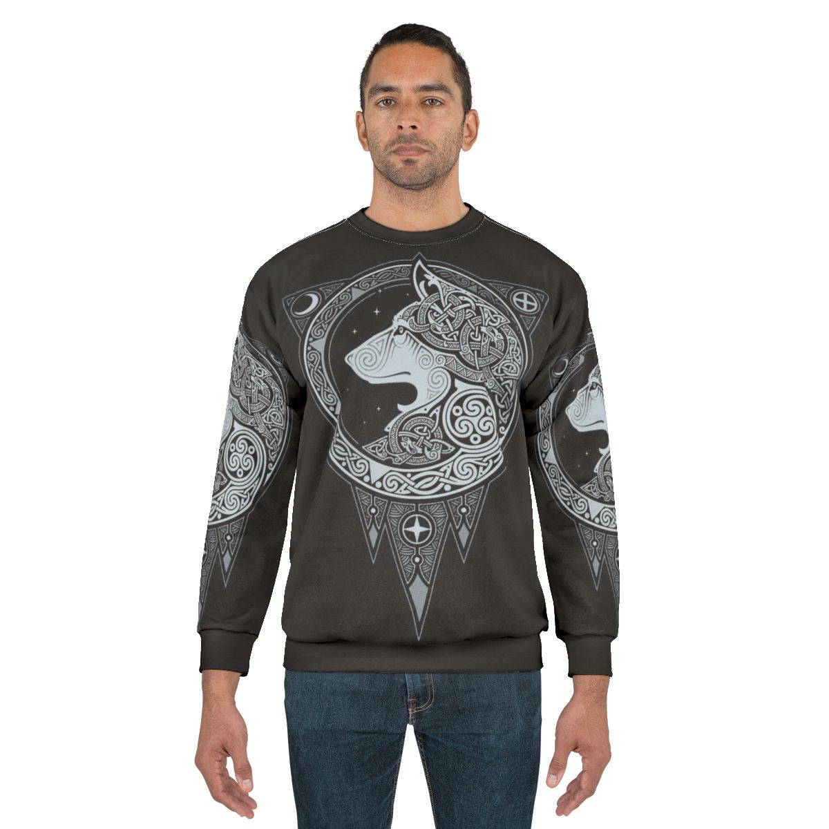 Norse Ulv Silver Sweatshirt with Scandinavian Mythology and Wolf Graphic