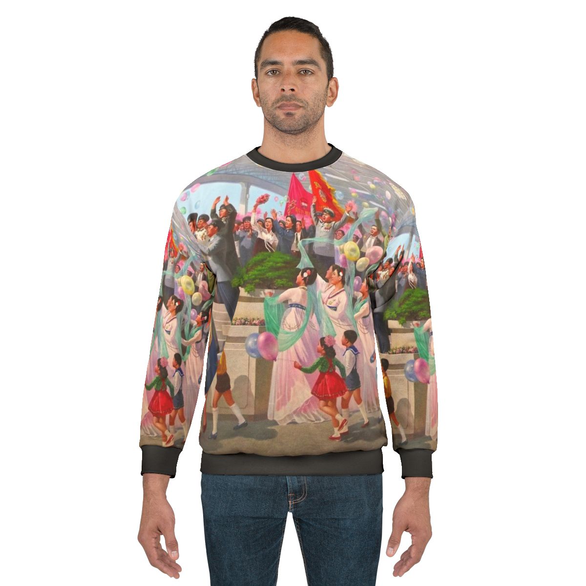 North Korean Propaganda Sweatshirt with Colorful Design