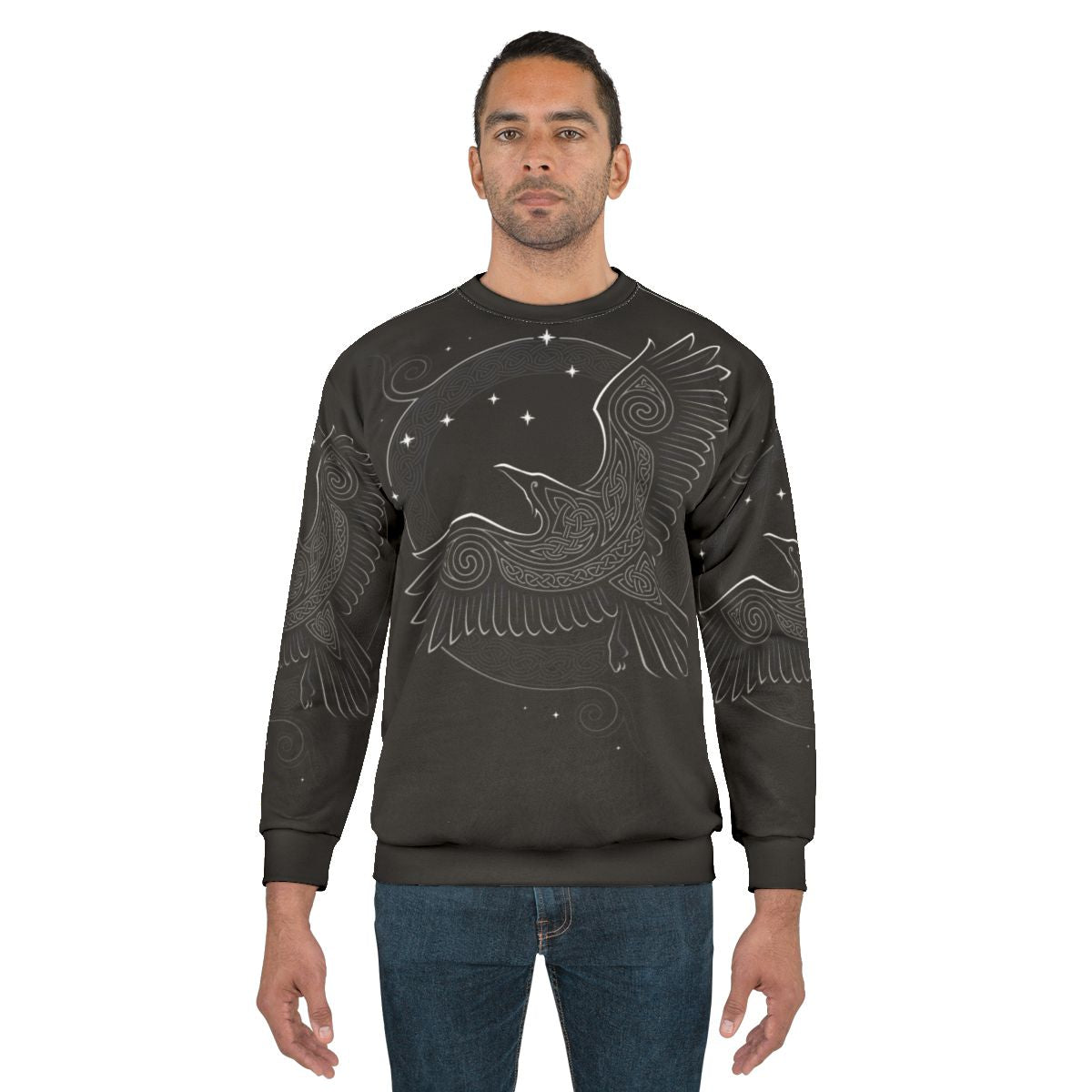 Northern Raven Sweatshirt with Mystical Nordic Raven Graphic
