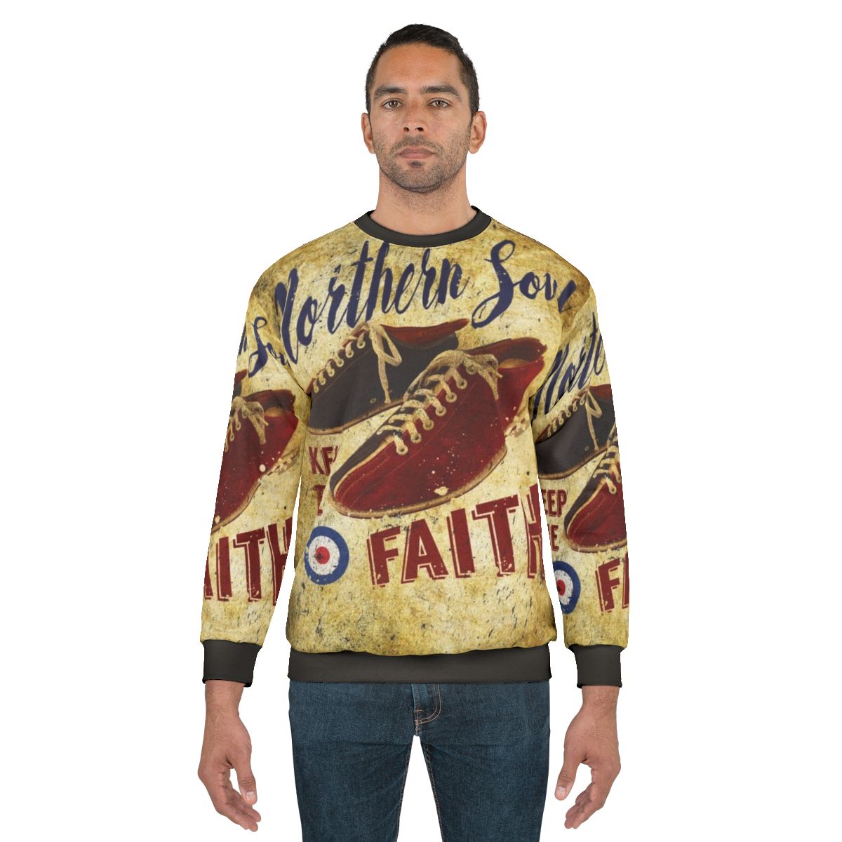 Northern Soul inspired dancing sweatshirt with "Keep the Faith" quote