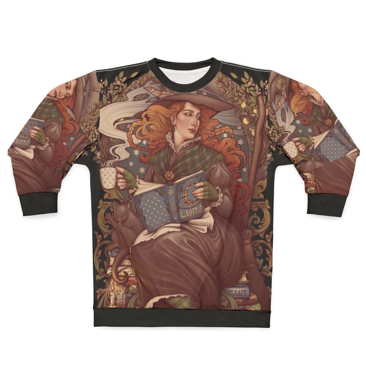 Gothic witchcraft nouveau style sweatshirt with nature-inspired elements